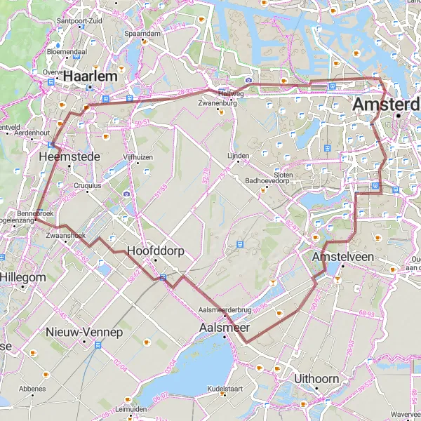 Miniatuurkaart van de fietsinspiratie "Gravelroute rond Bennebroek" in Noord-Holland, Netherlands. Gemaakt door de Tarmacs.app fietsrouteplanner