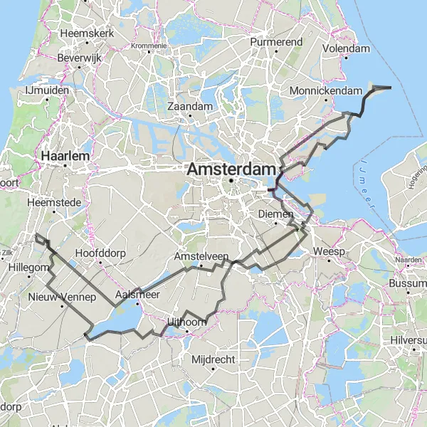 Map miniature of "Around the Randstad" cycling inspiration in Noord-Holland, Netherlands. Generated by Tarmacs.app cycling route planner