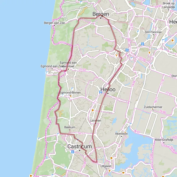 Map miniature of "Heiloo Ravines" cycling inspiration in Noord-Holland, Netherlands. Generated by Tarmacs.app cycling route planner