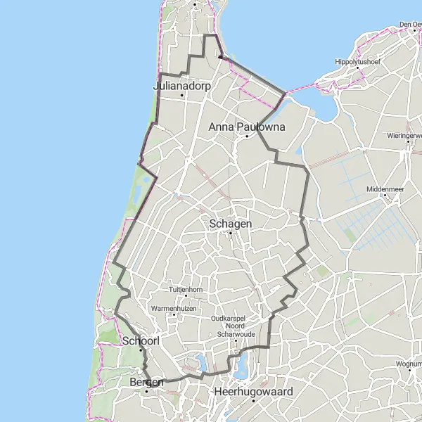 Miniatuurkaart van de fietsinspiratie "Langs de kust naar Groote Keeten" in Noord-Holland, Netherlands. Gemaakt door de Tarmacs.app fietsrouteplanner