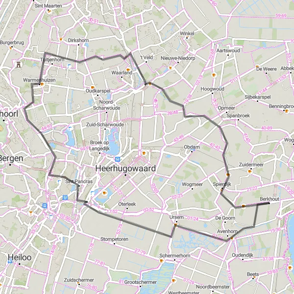 Map miniature of "Ursem and Oude-Niedorp Route" cycling inspiration in Noord-Holland, Netherlands. Generated by Tarmacs.app cycling route planner