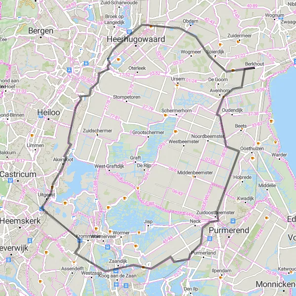 Map miniature of "Beemster Loop" cycling inspiration in Noord-Holland, Netherlands. Generated by Tarmacs.app cycling route planner