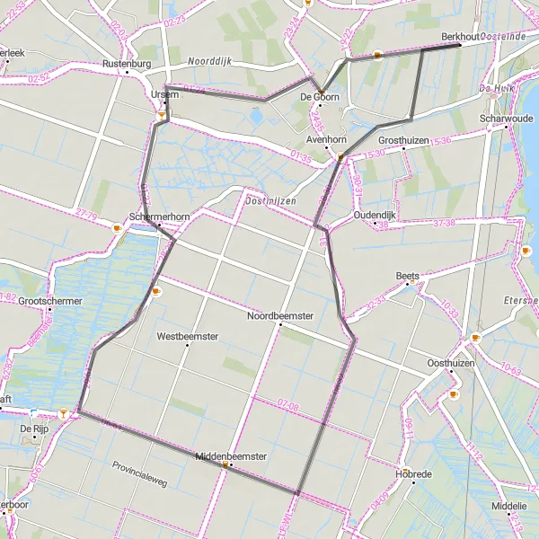 Miniatuurkaart van de fietsinspiratie "Fietsroute Grosthuizen - Middenbeemster - Ursem - Berkhout" in Noord-Holland, Netherlands. Gemaakt door de Tarmacs.app fietsrouteplanner