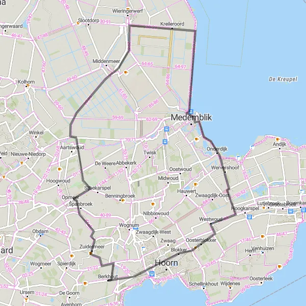 Map miniature of "Berhout to Hoorn Road Ride" cycling inspiration in Noord-Holland, Netherlands. Generated by Tarmacs.app cycling route planner