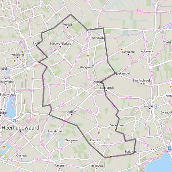 Miniatuurkaart van de fietsinspiratie "Fietsroute Obdam - Oude-Niedorp - Opmeer - Bobeldijk" in Noord-Holland, Netherlands. Gemaakt door de Tarmacs.app fietsrouteplanner