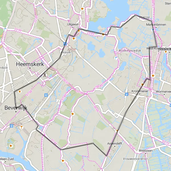 Map miniature of "Heemskerk and Krommenie Loop" cycling inspiration in Noord-Holland, Netherlands. Generated by Tarmacs.app cycling route planner