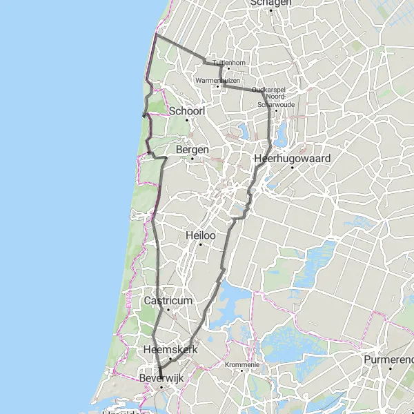 Map miniature of "Papenberg and Adventure Hill Loop" cycling inspiration in Noord-Holland, Netherlands. Generated by Tarmacs.app cycling route planner