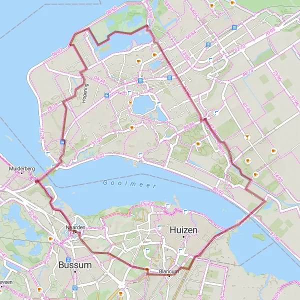 Map miniature of "Gooi Lakes Gravel Loop" cycling inspiration in Noord-Holland, Netherlands. Generated by Tarmacs.app cycling route planner