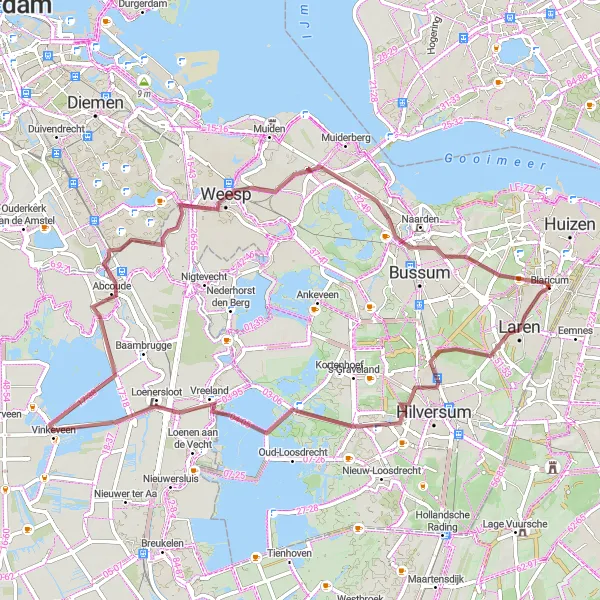 Miniatuurkaart van de fietsinspiratie "Gravel avontuur door het Gooi" in Noord-Holland, Netherlands. Gemaakt door de Tarmacs.app fietsrouteplanner