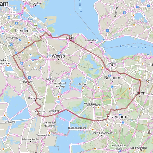 Map miniature of "Gravel Adventure through the Gooi & Vecht region" cycling inspiration in Noord-Holland, Netherlands. Generated by Tarmacs.app cycling route planner