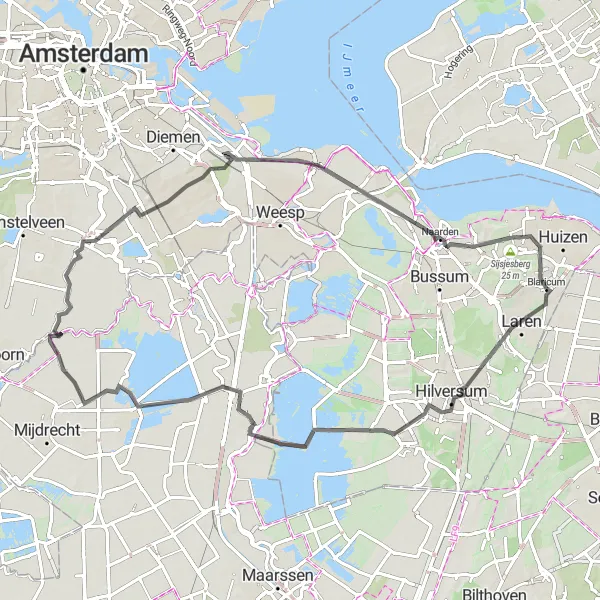 Map miniature of "Loosdrecht Lakes Road Cycling Challenge" cycling inspiration in Noord-Holland, Netherlands. Generated by Tarmacs.app cycling route planner