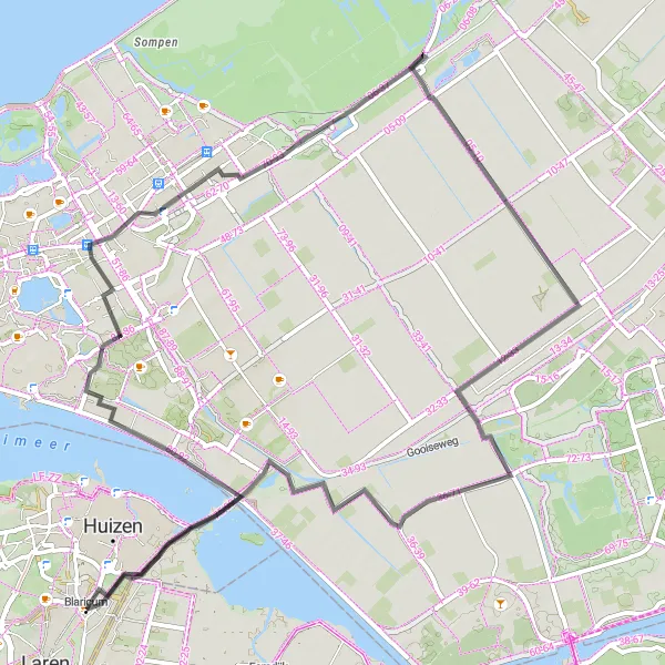 Map miniature of "Almere Buiten Loop" cycling inspiration in Noord-Holland, Netherlands. Generated by Tarmacs.app cycling route planner