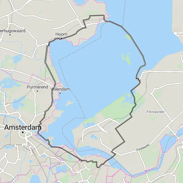 Map miniature of "Waterland Adventure" cycling inspiration in Noord-Holland, Netherlands. Generated by Tarmacs.app cycling route planner