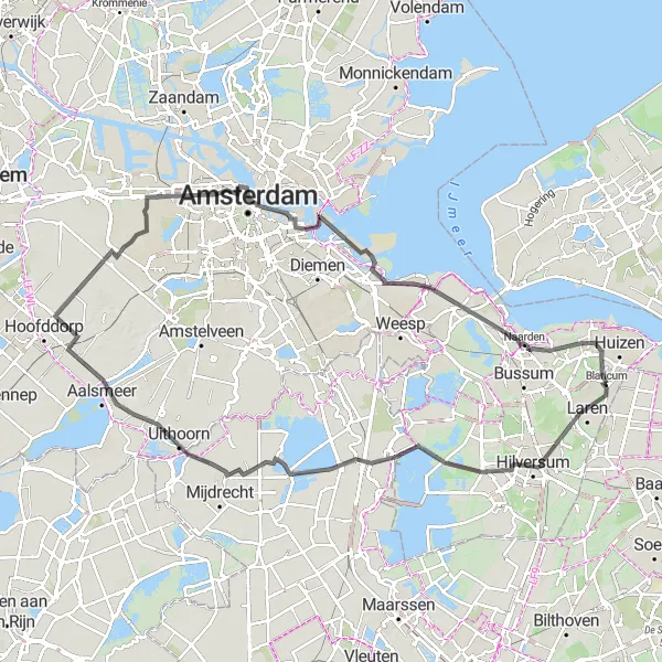 Map miniature of "Blaricum Loop" cycling inspiration in Noord-Holland, Netherlands. Generated by Tarmacs.app cycling route planner