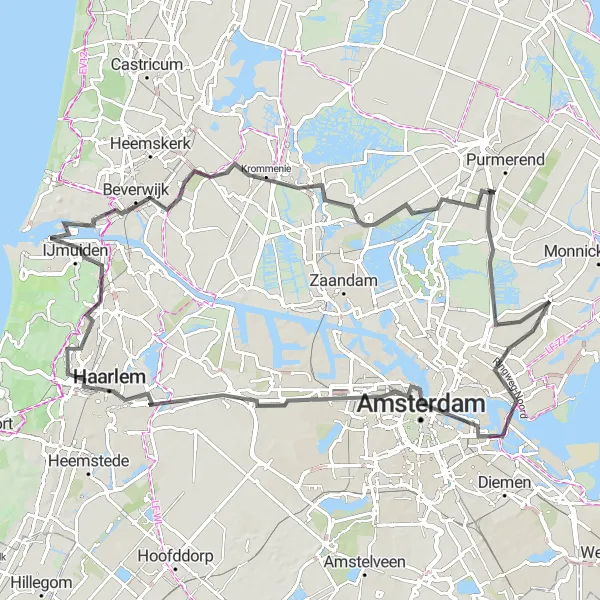 Map miniature of "Scenic Road Cycling Route" cycling inspiration in Noord-Holland, Netherlands. Generated by Tarmacs.app cycling route planner