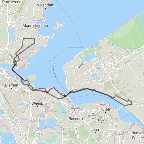 Miniatuurkaart van de fietsinspiratie "Waterrijke route door Noord-Holland" in Noord-Holland, Netherlands. Gemaakt door de Tarmacs.app fietsrouteplanner