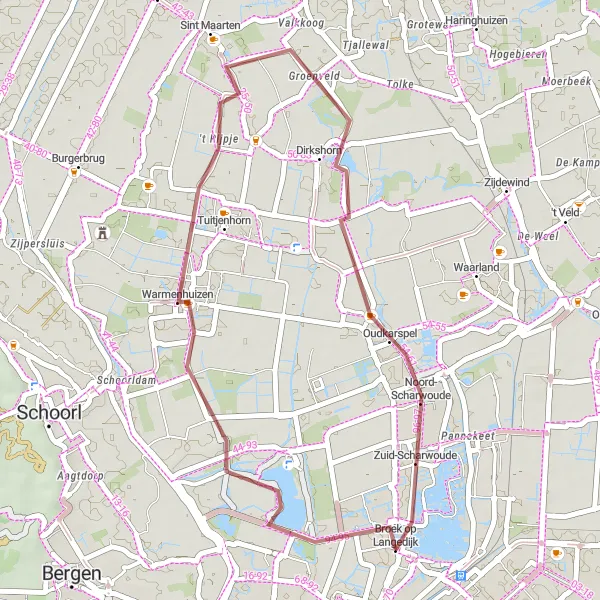 Map miniature of "Gravel Gems Loop" cycling inspiration in Noord-Holland, Netherlands. Generated by Tarmacs.app cycling route planner