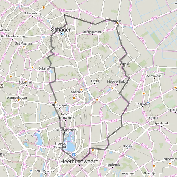 Map miniature of "Scenic Road Tour" cycling inspiration in Noord-Holland, Netherlands. Generated by Tarmacs.app cycling route planner