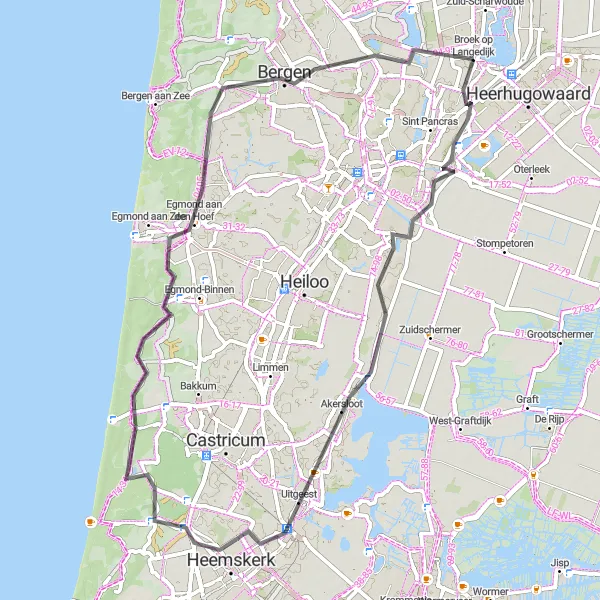 Map miniature of "Broek op Langedijk Loop" cycling inspiration in Noord-Holland, Netherlands. Generated by Tarmacs.app cycling route planner