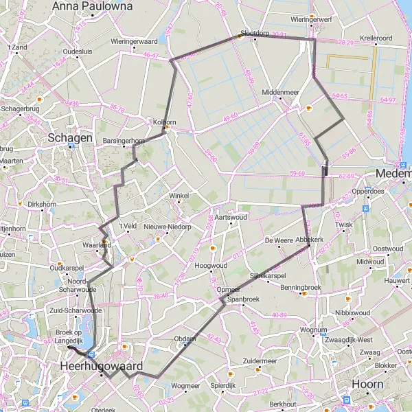 Miniatuurkaart van de fietsinspiratie "Road Rit Kolhorn en Slootdorp" in Noord-Holland, Netherlands. Gemaakt door de Tarmacs.app fietsrouteplanner