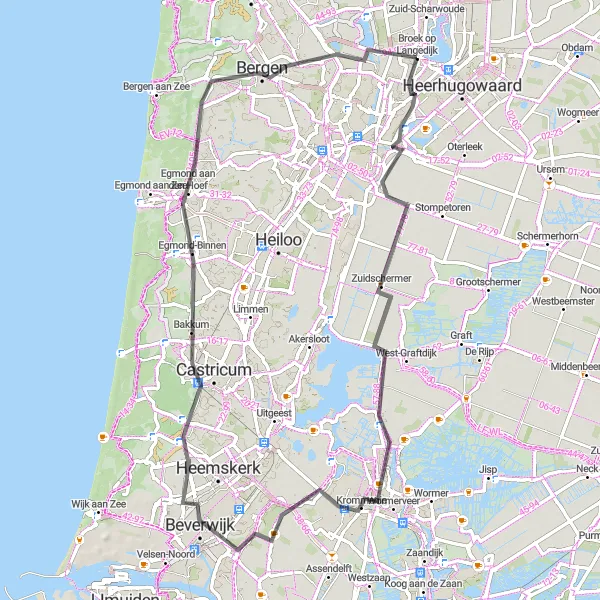 Map miniature of "Challenging Climbs and Stunning Scenery" cycling inspiration in Noord-Holland, Netherlands. Generated by Tarmacs.app cycling route planner