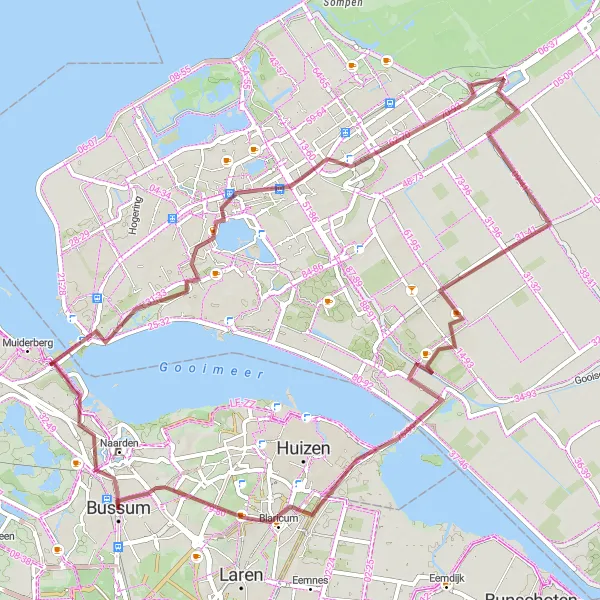 Miniatuurkaart van de fietsinspiratie "Bussum naar Blaricum Gravelroute" in Noord-Holland, Netherlands. Gemaakt door de Tarmacs.app fietsrouteplanner