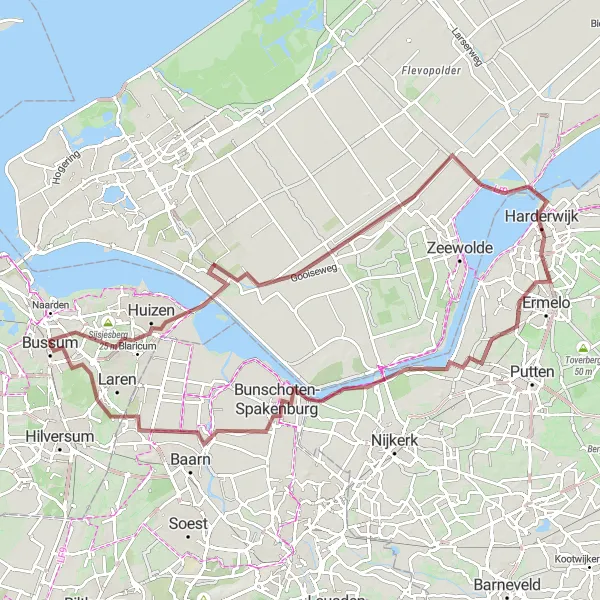 Miniatuurkaart van de fietsinspiratie "Bussum naar Crailo Gravelroute" in Noord-Holland, Netherlands. Gemaakt door de Tarmacs.app fietsrouteplanner