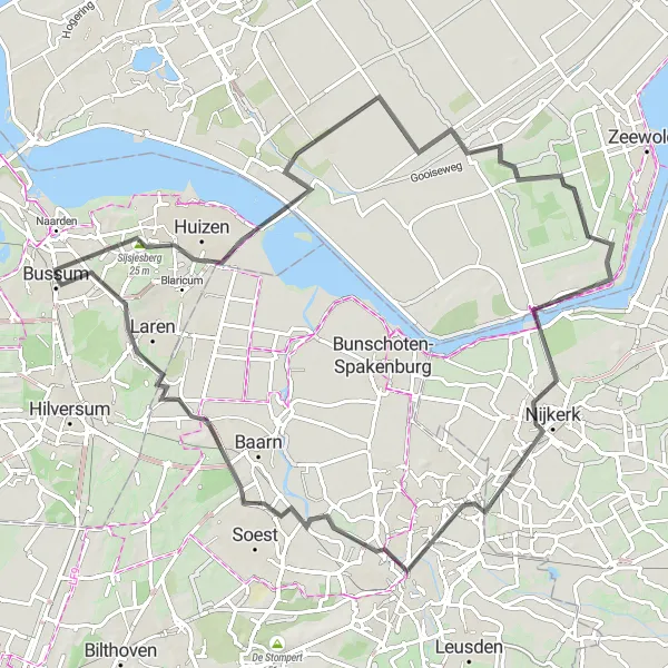 Map miniature of "Bussum and Paleis Soestdijk Road Route" cycling inspiration in Noord-Holland, Netherlands. Generated by Tarmacs.app cycling route planner