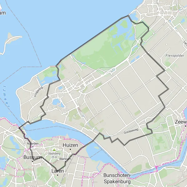 Map miniature of "Naarden and Laren Road Route" cycling inspiration in Noord-Holland, Netherlands. Generated by Tarmacs.app cycling route planner
