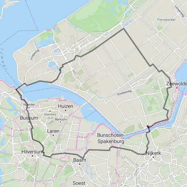 Map miniature of "Naarden and Anna's Berg Road Route" cycling inspiration in Noord-Holland, Netherlands. Generated by Tarmacs.app cycling route planner