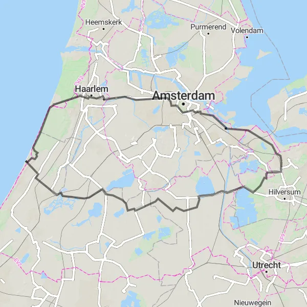 Map miniature of "Historical Holland" cycling inspiration in Noord-Holland, Netherlands. Generated by Tarmacs.app cycling route planner