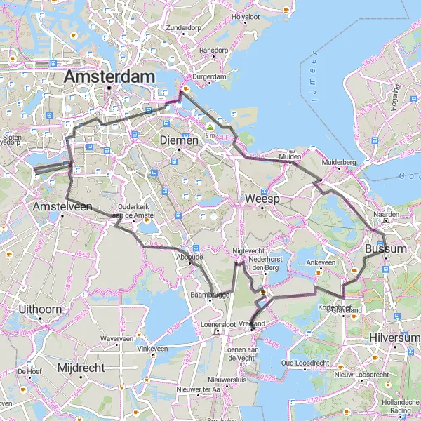 Map miniature of "Riverside Adventure" cycling inspiration in Noord-Holland, Netherlands. Generated by Tarmacs.app cycling route planner