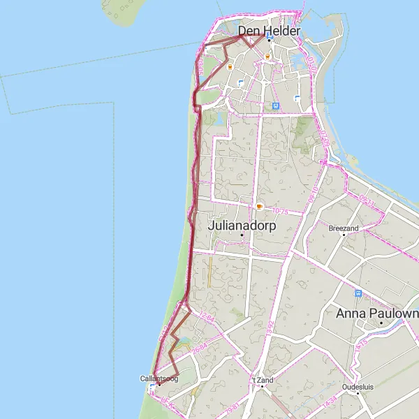 Map miniature of "Dune Gravel Adventure" cycling inspiration in Noord-Holland, Netherlands. Generated by Tarmacs.app cycling route planner