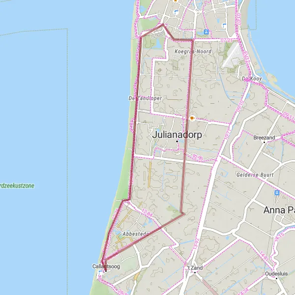 Map miniature of "Julianadorp and Groote Keeten Gravel Route" cycling inspiration in Noord-Holland, Netherlands. Generated by Tarmacs.app cycling route planner