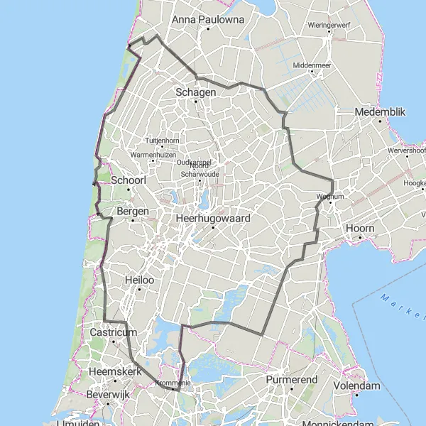 Map miniature of "Historic Polder Tour" cycling inspiration in Noord-Holland, Netherlands. Generated by Tarmacs.app cycling route planner
