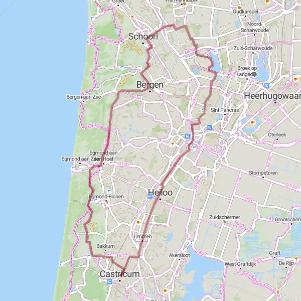 Map miniature of "Gravel Adventure Loop" cycling inspiration in Noord-Holland, Netherlands. Generated by Tarmacs.app cycling route planner