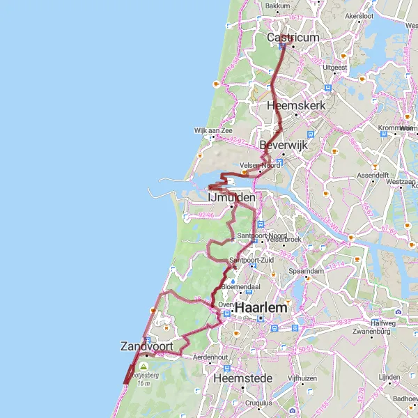 Map miniature of "Gravel Route 2" cycling inspiration in Noord-Holland, Netherlands. Generated by Tarmacs.app cycling route planner