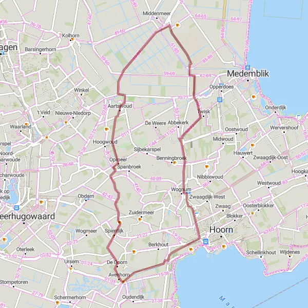 Map miniature of "Gravel Route to Twisk" cycling inspiration in Noord-Holland, Netherlands. Generated by Tarmacs.app cycling route planner