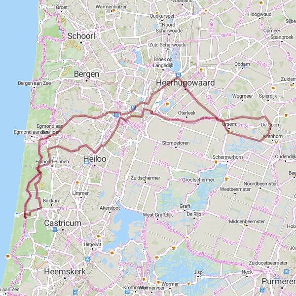 Miniatuurkaart van de fietsinspiratie "Avontuurlijke gravelroute langs Noord-Hollandse kust" in Noord-Holland, Netherlands. Gemaakt door de Tarmacs.app fietsrouteplanner