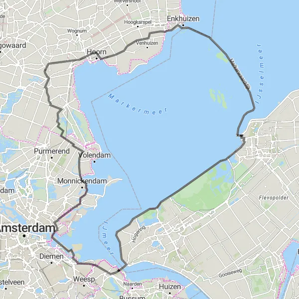 Map miniature of "The Waterland Road Cycling Route" cycling inspiration in Noord-Holland, Netherlands. Generated by Tarmacs.app cycling route planner