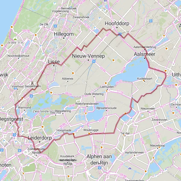 Map miniature of "Flower Fields and Bamboos" cycling inspiration in Noord-Holland, Netherlands. Generated by Tarmacs.app cycling route planner