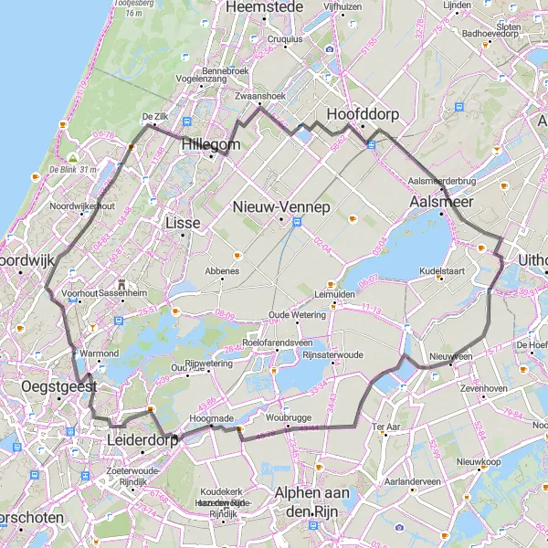 Map miniature of "Scenic Road Adventure to Rozenburg" cycling inspiration in Noord-Holland, Netherlands. Generated by Tarmacs.app cycling route planner