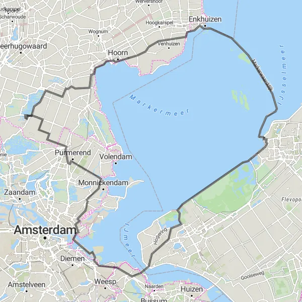 Map miniature of "Scenic Road Cycling Journey - Oudendijk to Klaterbuurt" cycling inspiration in Noord-Holland, Netherlands. Generated by Tarmacs.app cycling route planner