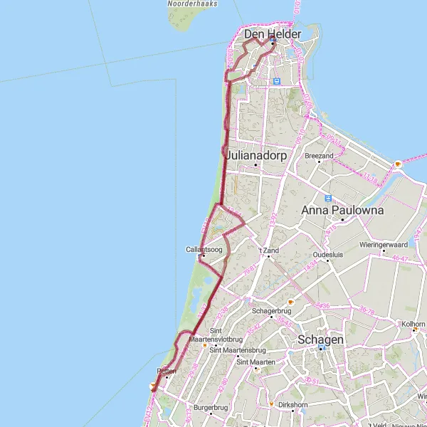 Miniatuurkaart van de fietsinspiratie "Gravelroute naar Fort Kijkduin" in Noord-Holland, Netherlands. Gemaakt door de Tarmacs.app fietsrouteplanner