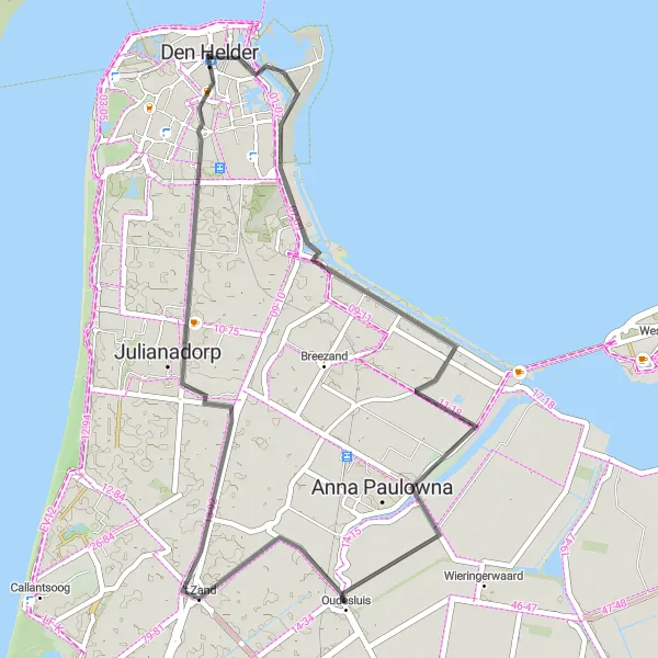 Miniatuurkaart van de fietsinspiratie "Langs de Noord-Hollandse kust" in Noord-Holland, Netherlands. Gemaakt door de Tarmacs.app fietsrouteplanner