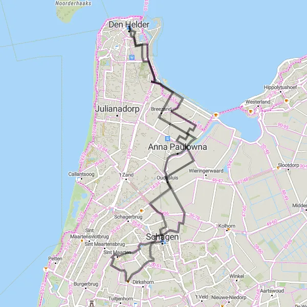 Miniatuurkaart van de fietsinspiratie "Noordzee Kustroute" in Noord-Holland, Netherlands. Gemaakt door de Tarmacs.app fietsrouteplanner