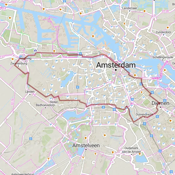 Map miniature of "Scenic Gravel Tour to Zwanenburg" cycling inspiration in Noord-Holland, Netherlands. Generated by Tarmacs.app cycling route planner