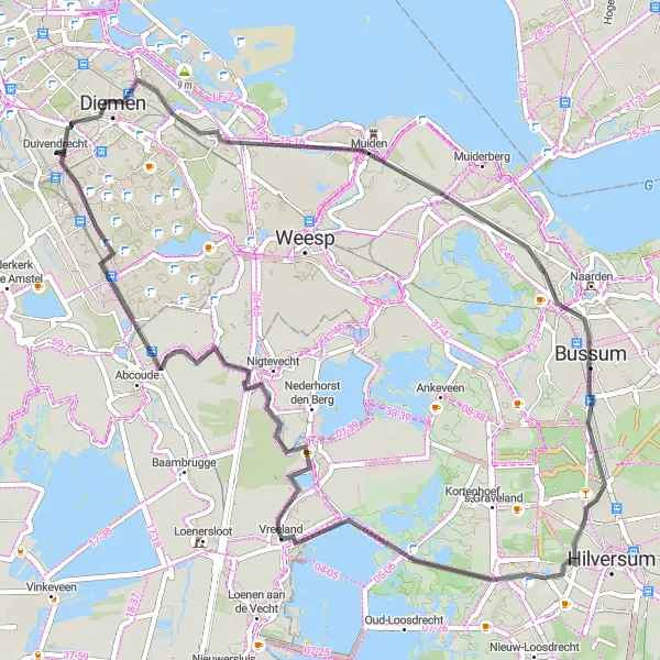 Map miniature of "Challenging Road Cycling Route through Noord-Holland" cycling inspiration in Noord-Holland, Netherlands. Generated by Tarmacs.app cycling route planner