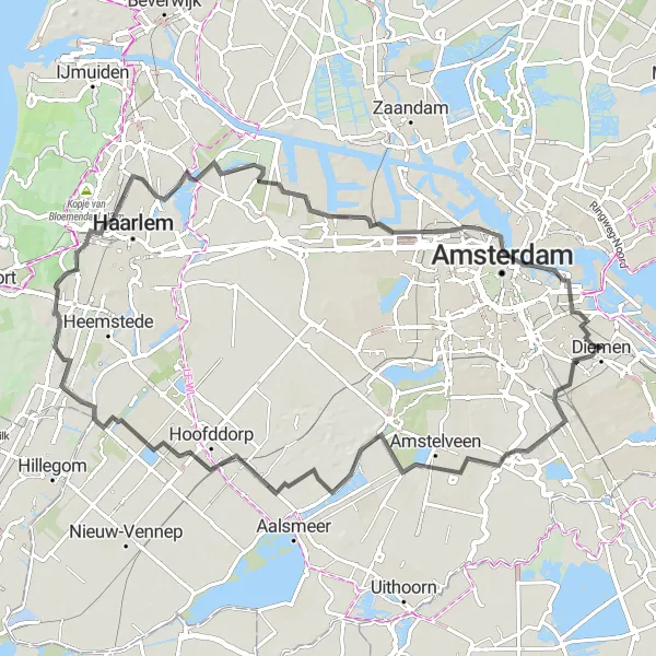 Miniatuurkaart van de fietsinspiratie "Wegroute Diemen - A'dam Lookout" in Noord-Holland, Netherlands. Gemaakt door de Tarmacs.app fietsrouteplanner