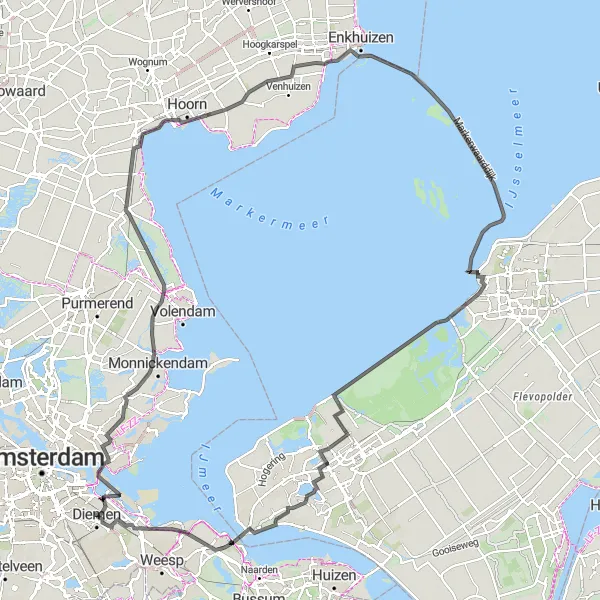 Miniatuurkaart van de fietsinspiratie "Wegroute rond Naviduct Krabbersgat en De Machine" in Noord-Holland, Netherlands. Gemaakt door de Tarmacs.app fietsrouteplanner